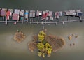 Aerial view of fishing buildings