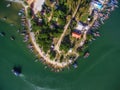 Aerial view of fishing village with boats in Pranburi river Royalty Free Stock Photo