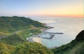 Aerial view of a fishing village at dawn on northern coast of Taipei Taiwan Royalty Free Stock Photo