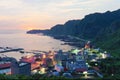 Aerial view of a fishing village at dawn on northern coast of Taipei Taiwan Royalty Free Stock Photo