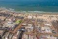 Aerial view of fishing village, pirogues fishing boats in Kayar, Senegal.  Photo made by drone from above. Africa Landscapes Royalty Free Stock Photo