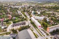 Aerial view of five-storey houses in Kuldiga, Latvia