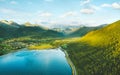 Aerial view fjord and forest mountains landscape in Norway travel destinations nature Royalty Free Stock Photo