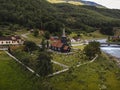 Aerial view of the Flam Church in Sognefjord, Norway. Royalty Free Stock Photo