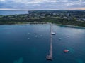 Aerial view of Flinders coastline and pier with moored boats. Me Royalty Free Stock Photo