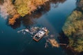 aerial view of flipped boat in river Royalty Free Stock Photo