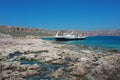 view of boat on blue sea at sunny day in Greece