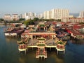 Aerial view floating temple Hean Boo Thean build on sea.