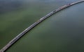 Aerial view of the floating train in Pasak Chonlasit Dam, Lopburi, Thailand