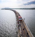 Aerial view of the floating train in Pasak Chonlasit Dam, Lopburi, Thailand