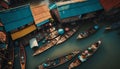 Aerial view of floating village with wooden boats in the Mekong delta, Vietnam