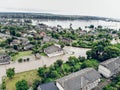 Aerial view of the flooded city of Halych, Western Ukraine. Flood on the Dniester River