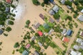 Aerial view of flooded houses with dirty water of Dnister river in Halych town, western Ukraine