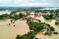 Aerial view of flooded houses with dirty water of Dnister river in Halych town, western Ukraine