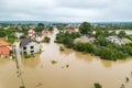 Aerial view of flooded houses with dirty water of Dnister river in Halych town, western Ukraine