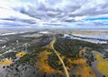 an aerial view of an area that is covered with floodwater and trees