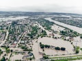 Aerial view of the flooded village of Halych, Ukraine. The flood on the Dniester River caused a natural disaster