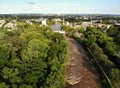 The aerial view of the flooded water after the storm in Brandywine River, Wilmington, Delaware, U.S