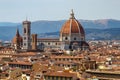 Aerial view of Florence, the Florence Cathedral, buildings and houses with red shingles roofs Royalty Free Stock Photo