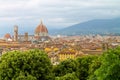 Aerial view of Florence Italy, beautiful old city full of historical amazing buildings, cathedrals and bridges. Royalty Free Stock Photo