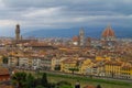 Aerial view of Florence Italy, beautiful old city full of historical amazing buildings, cathedrals and bridges. Royalty Free Stock Photo