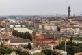 Aerial view of Florence, Italy. Ponte Vecchio (Old Bridge) over the Arno River and the Palazzo Vecchio, town hal Royalty Free Stock Photo