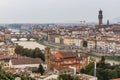 Aerial view of Florence, Italy. Ponte Vecchio (Old Bridge) over the Arno River and the Palazzo Vecchio, town hal Royalty Free Stock Photo