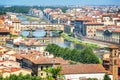 Aerial view of Florence with the Ponte Vecchio and the Arno river, Tuscany Italy Royalty Free Stock Photo