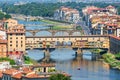 Aerial view of Florence with the Ponte Vecchio and the Arno river, Tuscany Italy Royalty Free Stock Photo