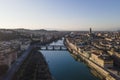 Aerial view of Florence skyline along Arno river with Ponte Vecchio and Santa Maria del Fiore church, Tuscany, Italy Royalty Free Stock Photo