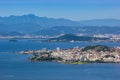 Aerial view of Florianopolis, Santa Catarina in Brazil with mountains in the background Royalty Free Stock Photo