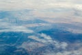 Aerial view fluffy clouds above desert landscape and Suez Gulf in Egypt Royalty Free Stock Photo