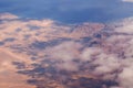 Aerial view fluffy clouds above desert landscape and Suez Gulf in Egypt Royalty Free Stock Photo