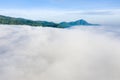 Aerial view of fluffy white clouds and highlands