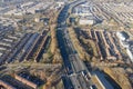 Aerial view flying above Dutch highway A16 near village Zwijndrecht Royalty Free Stock Photo