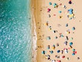Aerial View From Flying Drone Of People Crowd Relaxing On Beach Royalty Free Stock Photo