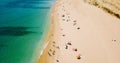 Aerial View From Flying Drone Of People Crowd Relaxing On Beach Royalty Free Stock Photo