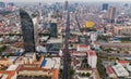 Aerial View From Flying Drone Of People Crowd Relaxing On Phompenh