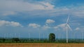 Aerial view from flying drone wind turbine.