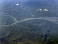 Aerial view flying over green large mangrove forests near the Andaman Sea Thailand, seascape, greenery Royalty Free Stock Photo