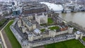 Aerial View Flying Over Tower Hill in London 4K Royalty Free Stock Photo