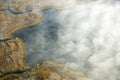 Aerial view of fog in autumn over islands and hills north of Portland Maine Royalty Free Stock Photo