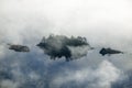 Aerial view of fog in autumn over islands and hills north of Portland Maine Royalty Free Stock Photo