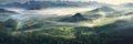 Aerial view of Foggy landscape in the jungle. Fog and cloud mountain tropic valley landscape. Generative Ai Royalty Free Stock Photo