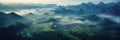 Aerial view of Foggy landscape in the jungle. Fog and cloud mountain tropic valley landscape. Generative Ai Royalty Free Stock Photo