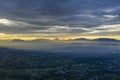 Aerial view of foggy Puncak Pass in the morning Royalty Free Stock Photo