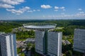 Aerial view of football stadium in Chorzow City, Poland. Photo made by drone from above Royalty Free Stock Photo