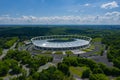 Aerial view of football stadium in Chorzow City, Poland. Photo made by drone from above