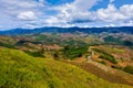 Aerial view of forest destroyed by agriculture of shifting cultivation on mountains.