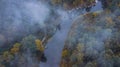 Aerial view of the forest under clouds during the autumn. River Sluch in Belarus Royalty Free Stock Photo